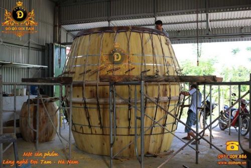 Bán trống trường học chất liệu gỗ mít da trâu- Đồ Gỗ Đọi Tam