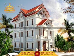 Giới thiệu mẫu biệt thự 3 tầng 160m2 mái thái đôi, phào chỉ sạch sẽ