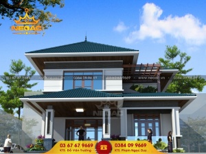 Biệt thự vườn 2 tầng mái thái hiện đại khỏe khoắn có mặt tiền 10m